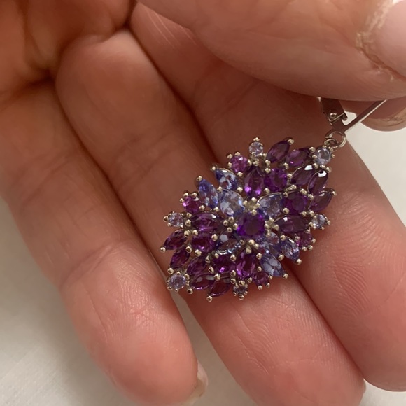 NWT JTV 3.51CTW MIXED SHAPE AFRICAN AMETHYST & 1.94CTW TANZANITE DANGLE EARRINGS - Picture 5 of 6